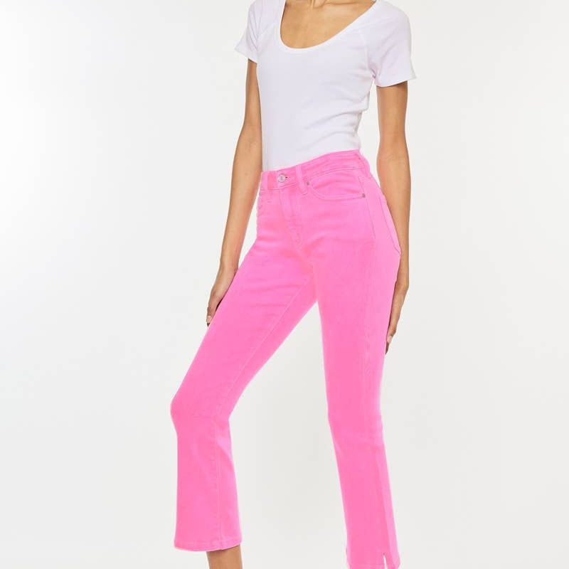 KANCAN- High Riser Kick Flare Neon Pink Stretch