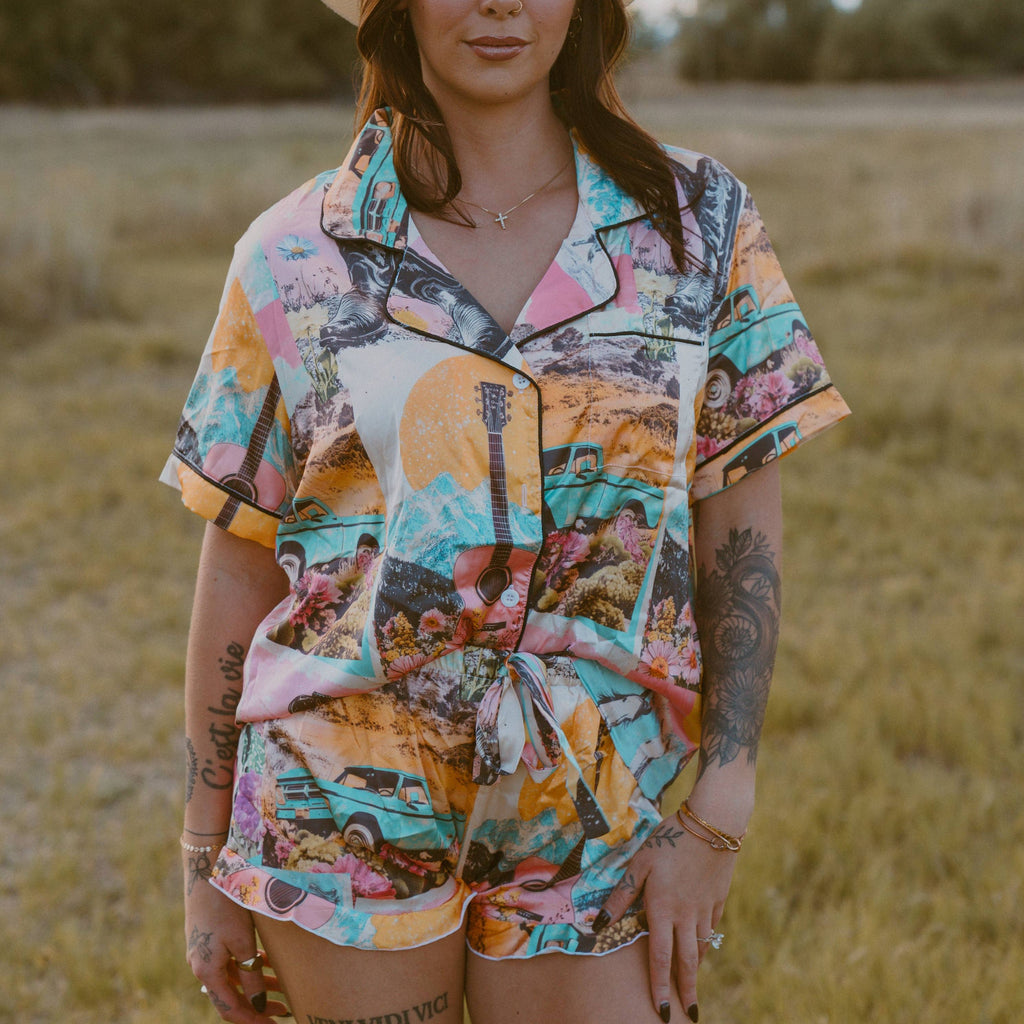 Baha Ranch Retro Pop Western Satin Pajama Set