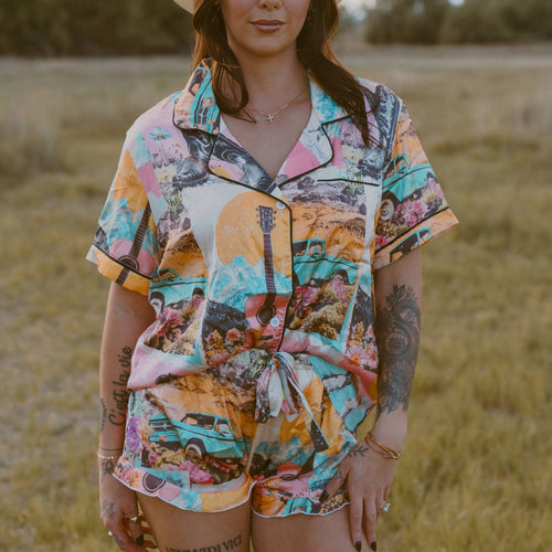 Baha Ranch Retro Pop Western Satin Pajama Set