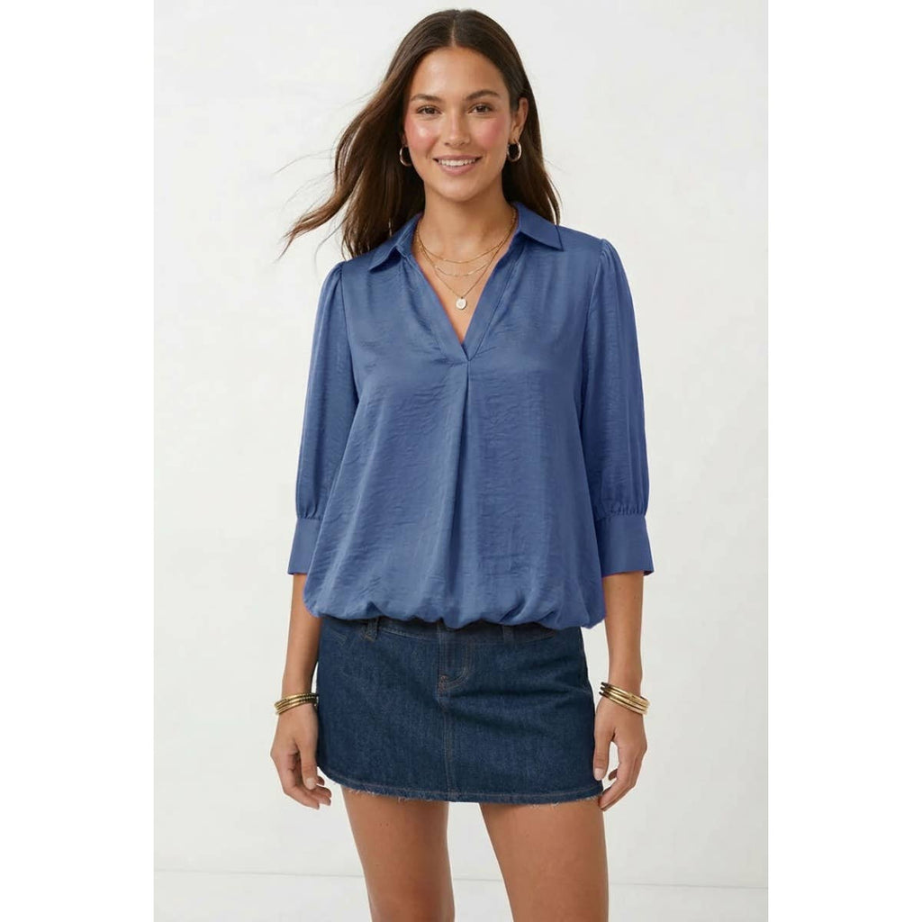 Naked Zebra high-low bubble-hem blouse on model