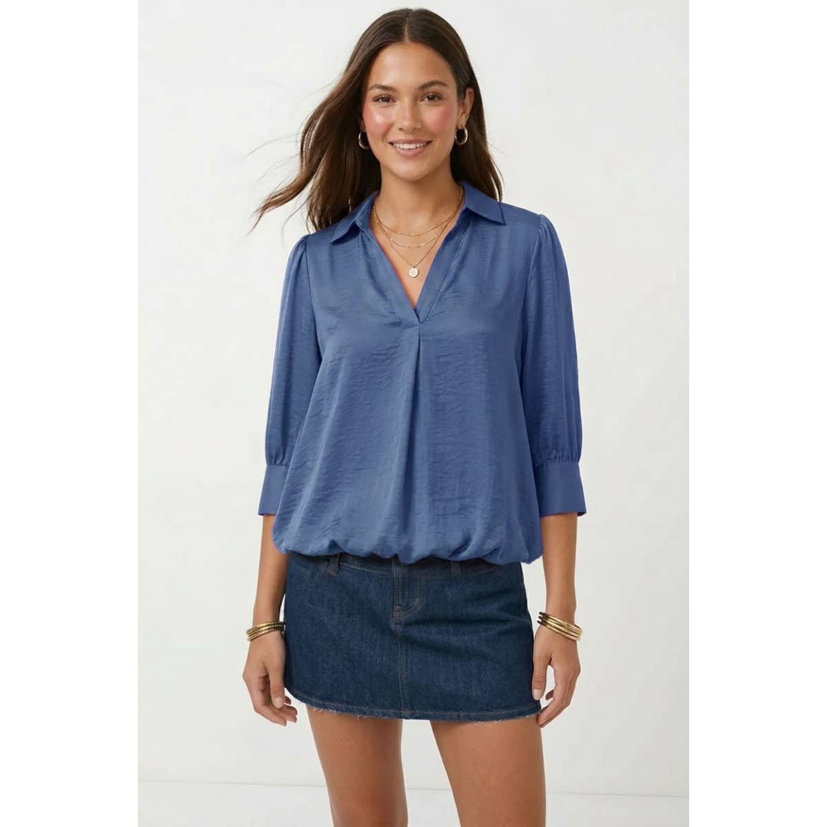 Naked Zebra high-low bubble-hem blouse on model