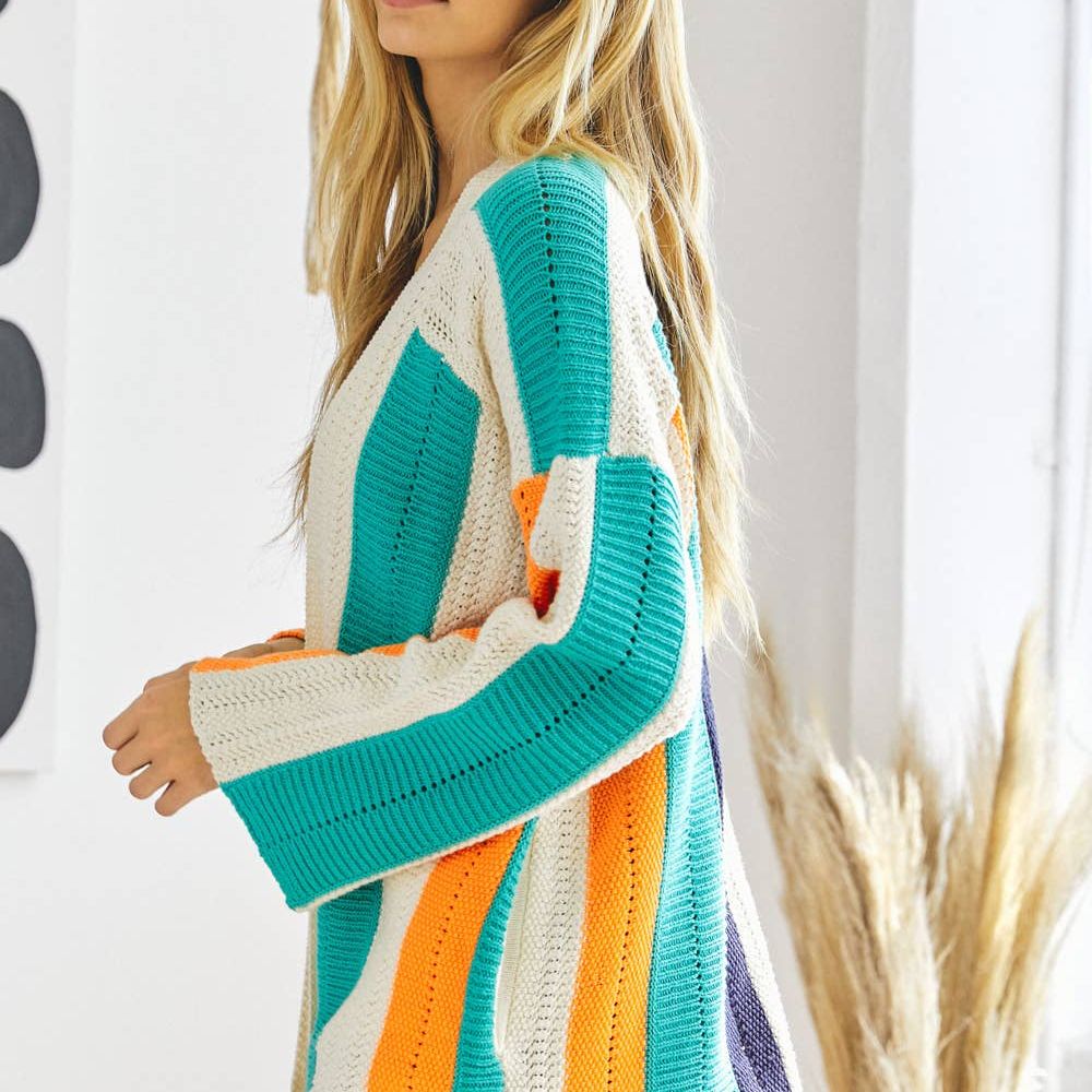 COLOR BLOCK LONG SLEEVE CARDIGAN