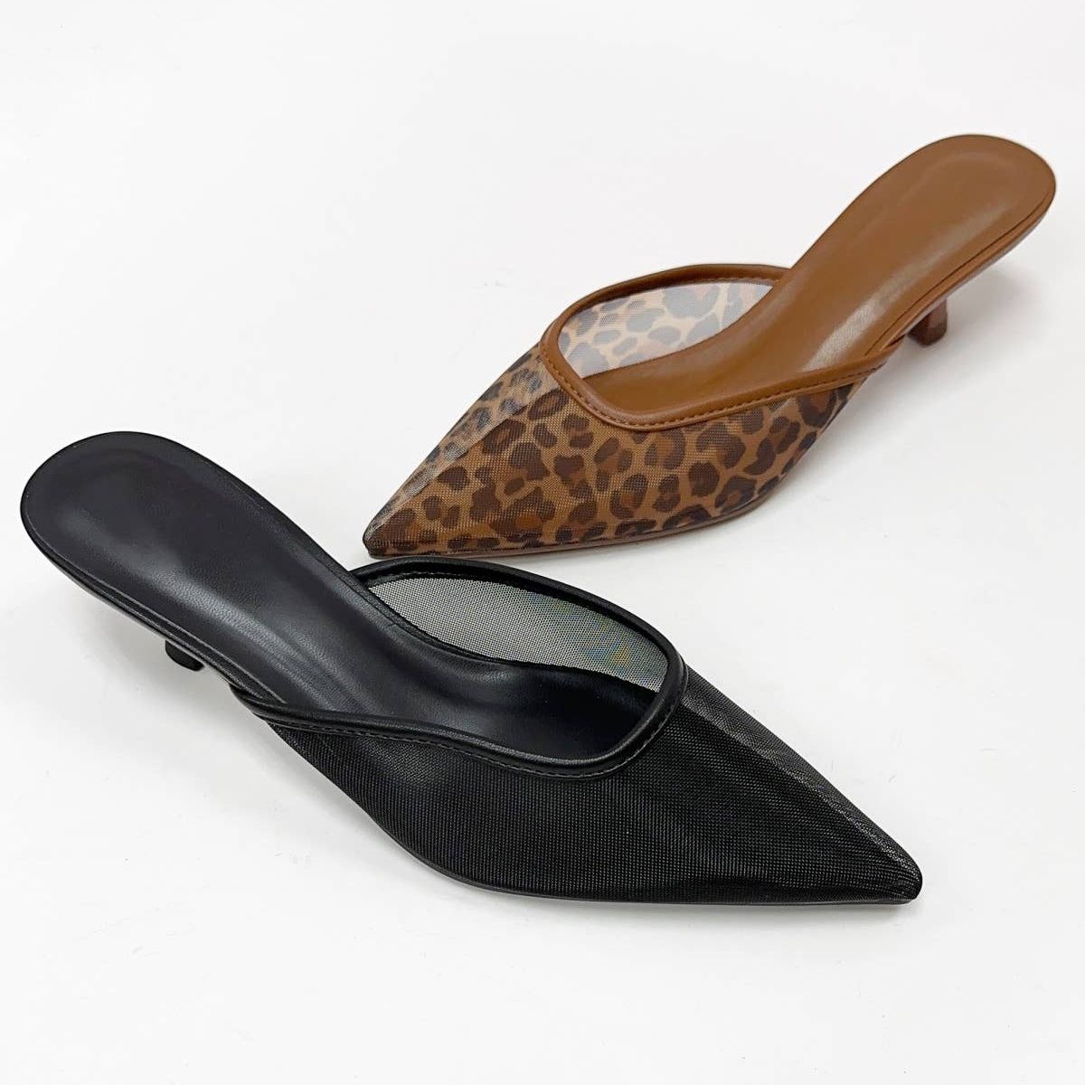 EXTANY MESH UPPER POINTED-TOE SLIP-ON MULE HEEL