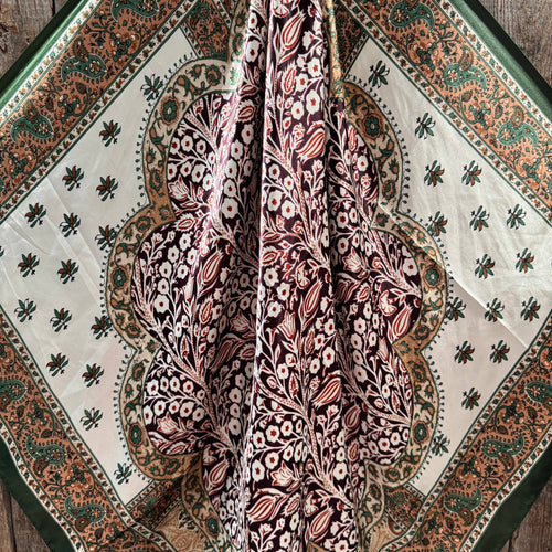 35X35" Green, Plum and Tan Floral Wild Rag / Scarf WR3454