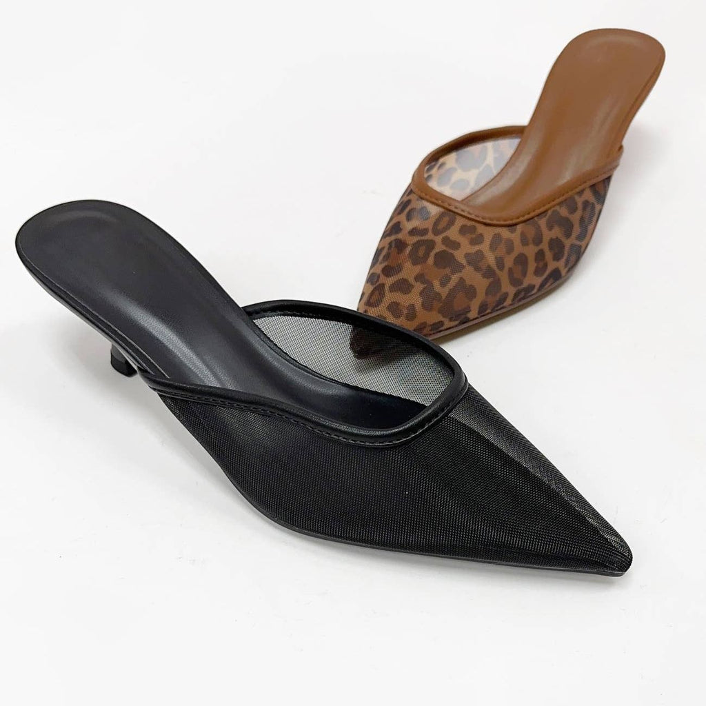 EXTANY MESH UPPER POINTED-TOE SLIP-ON MULE HEEL