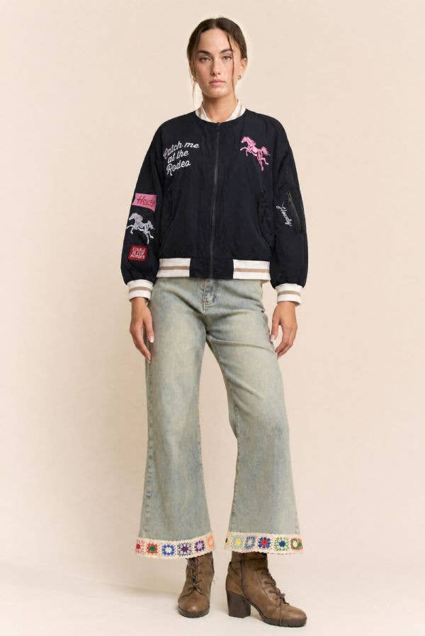 Retro Rodeo Embroidered Bomber Jacket
