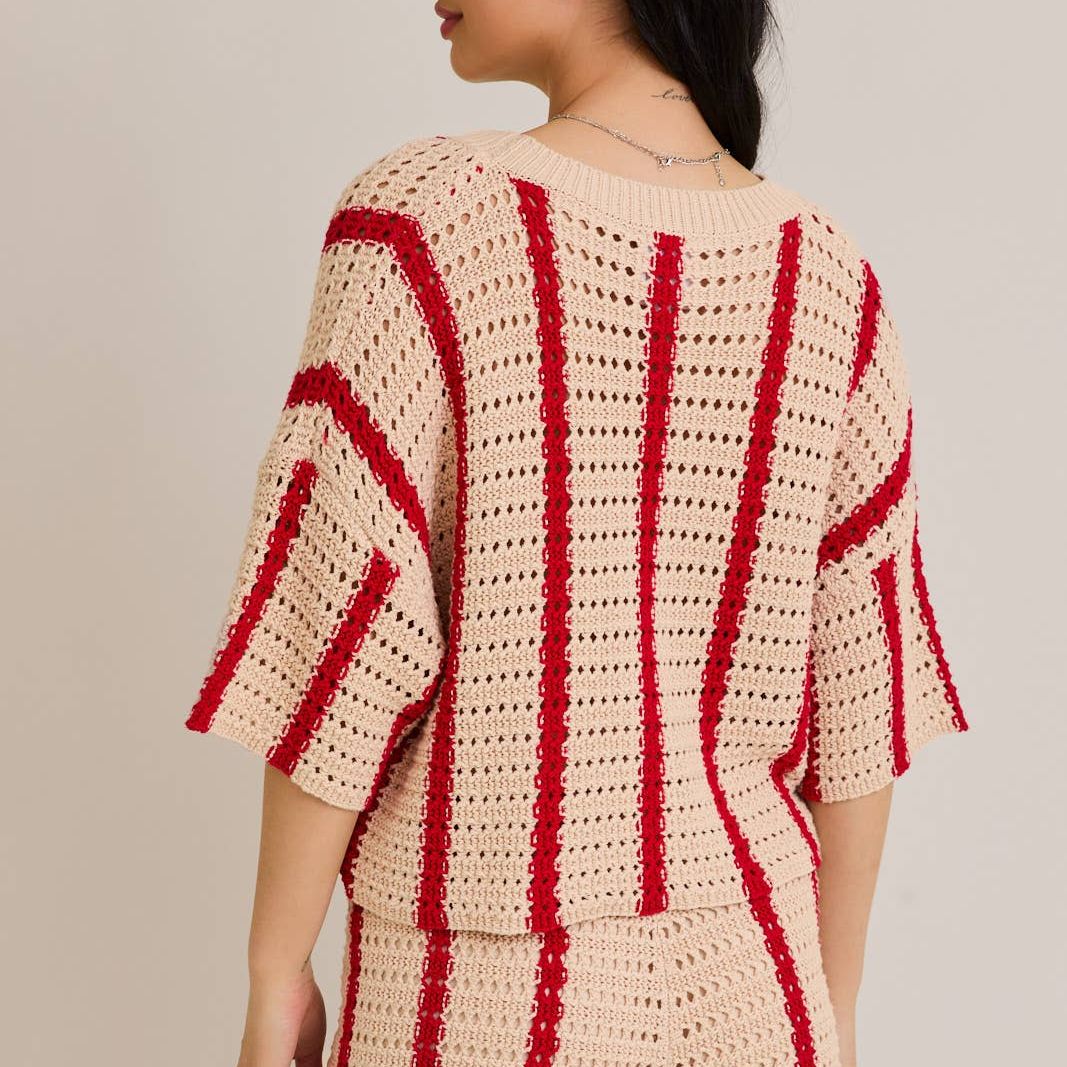 OPEN KNIT BUTTON DOWN SWEATER TOP