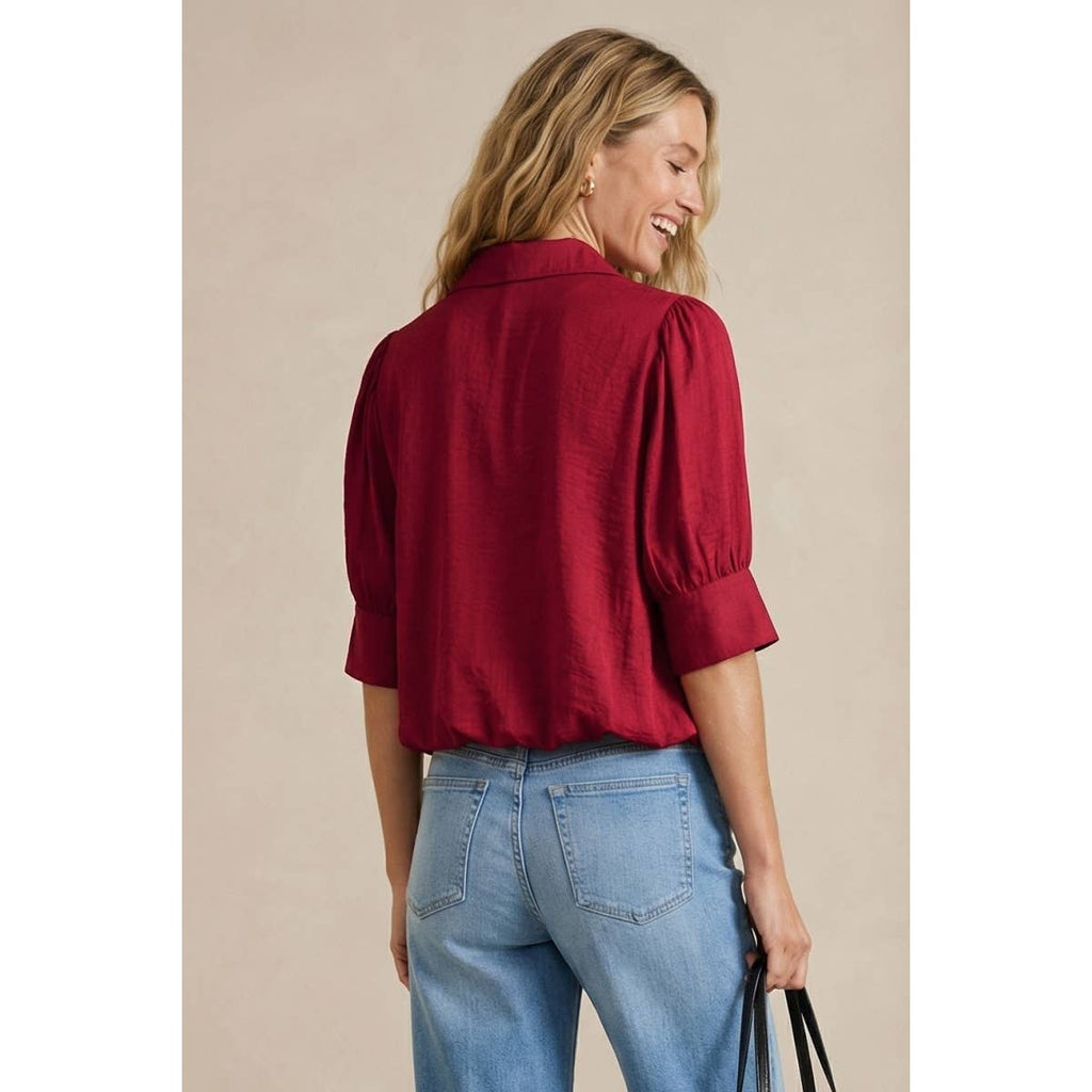 Naked Zebra high-low bubble-hem blouse on model