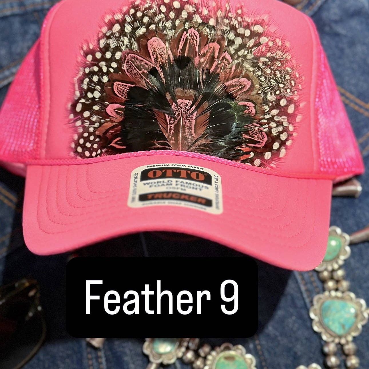 HOT PINK FEATHER TRUCKER HAT