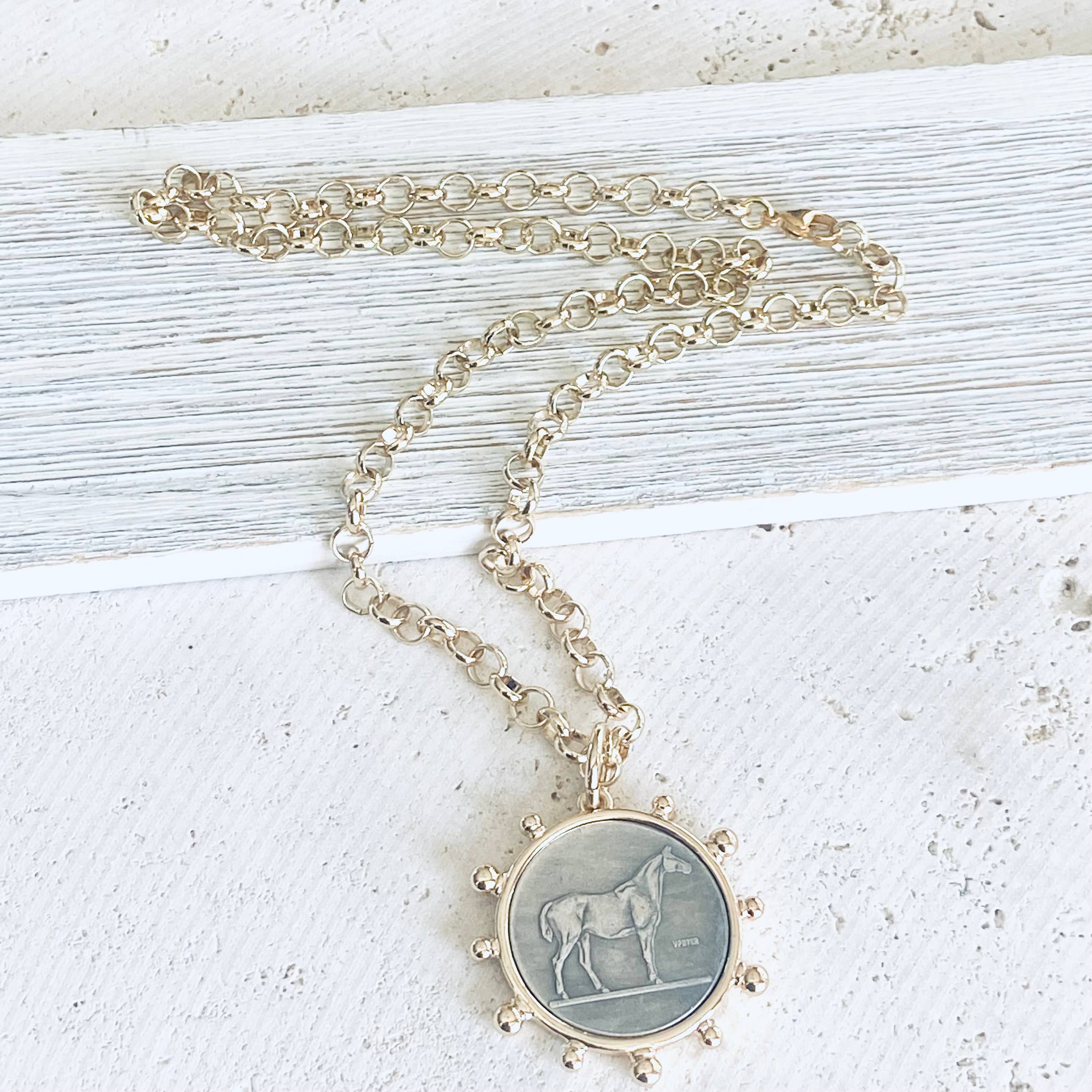 Horse coin necklace western equestrian jewelry derby