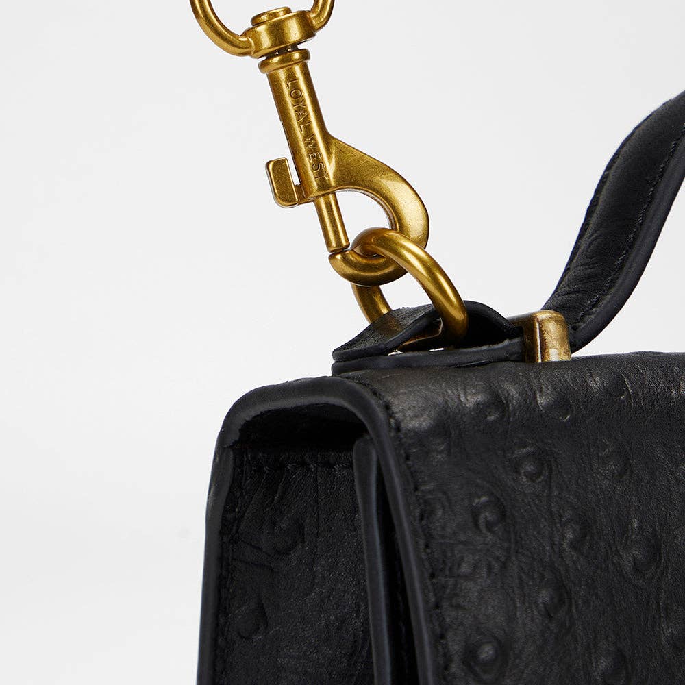 Loyal West Valencia Ostrich Leather Bag - Black