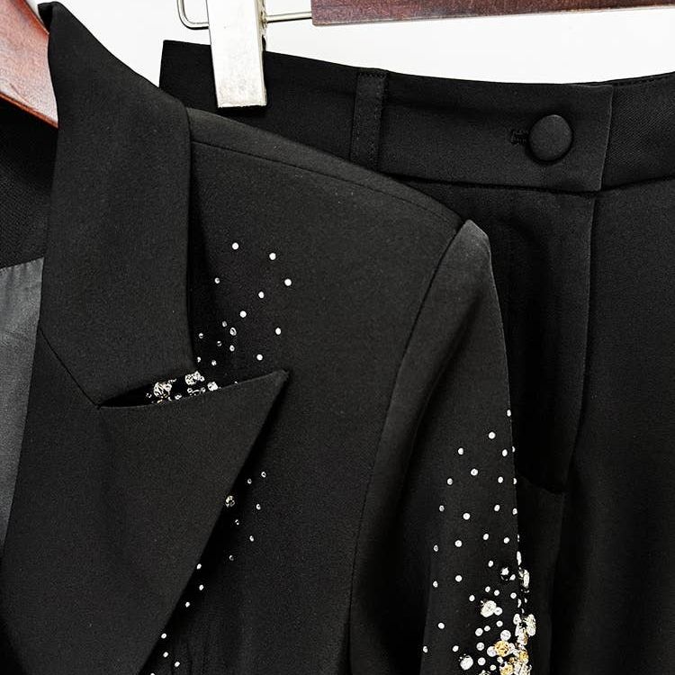 Beaded Diamond-Embellished Black Suit Set