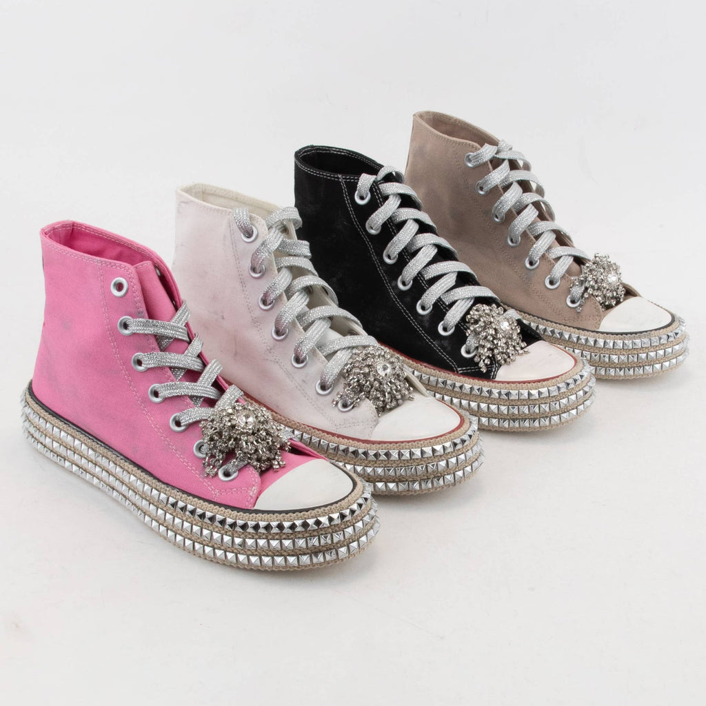 BEDAZZELED DECOR ROCKSTUD PLATFORM HIGH TOP SNEAKERS