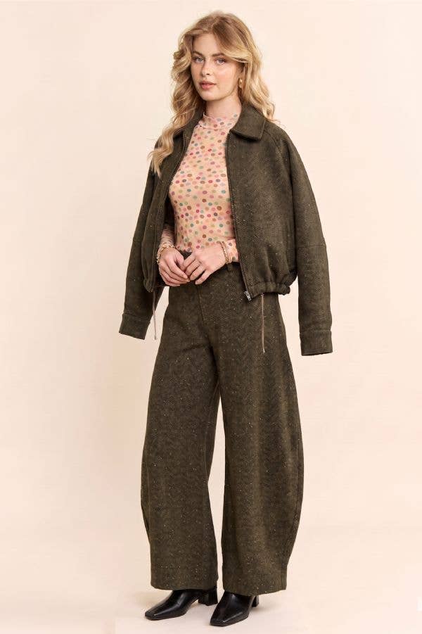 Herringbone High Waist Barrel Leg Pants