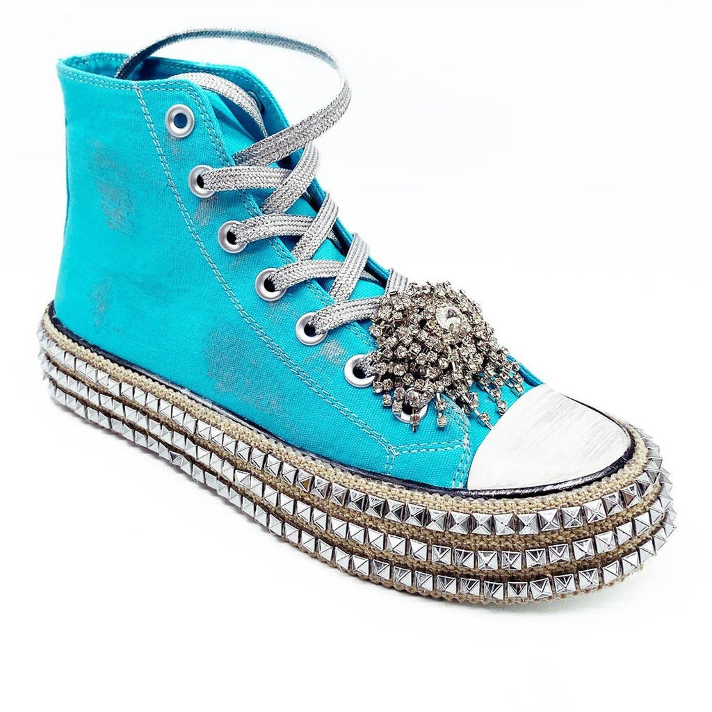 BEDAZZELED DECOR ROCKSTUD PLATFORM HIGH TOP SNEAKERS