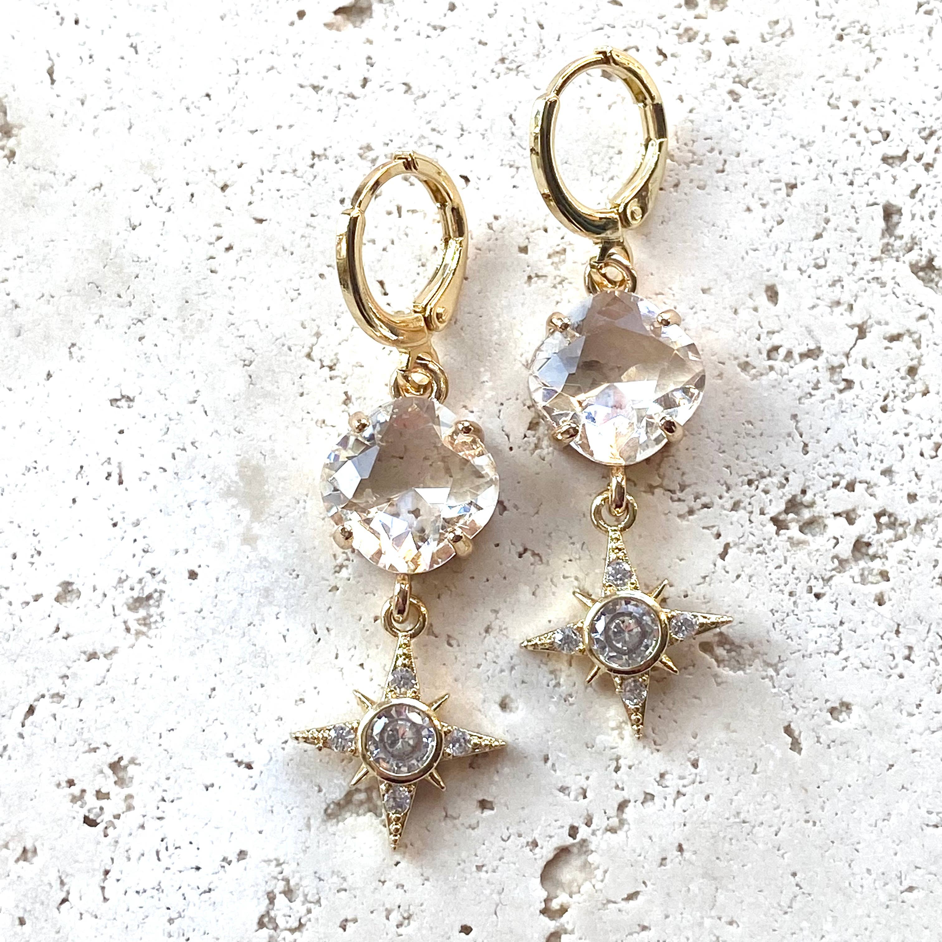 Crystal star earrings hoop boutique salon jewelry