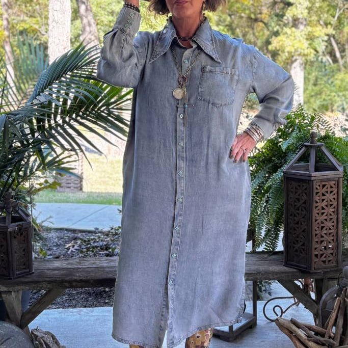 To The Point Dress - Medium Wash