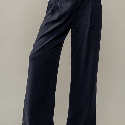 Sophisticated High Rise Front Pleated Wide Leg Trousers