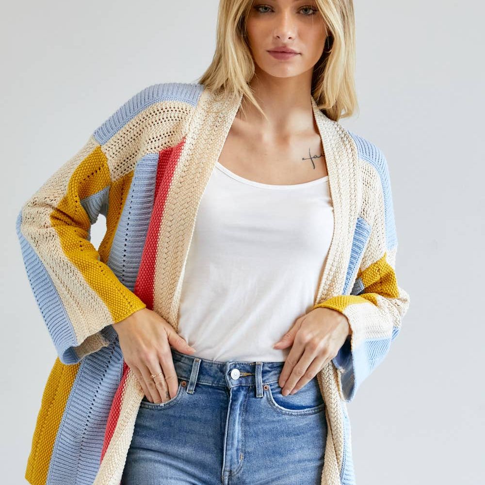COLOR BLOCK LONG SLEEVE CARDIGAN