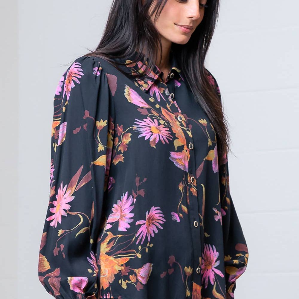 FLORAL PRINT LONG SLEEVE BUTTON DOWN TOP