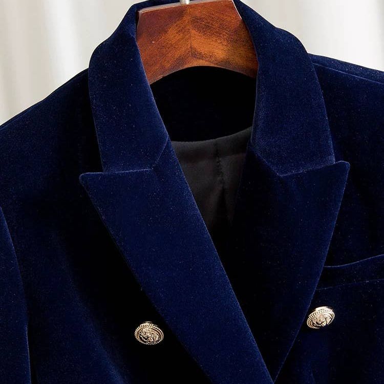 Velvet Double-Breasted Blazer for Women Autumn Winter