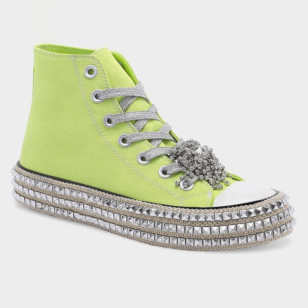 BEDAZZELED DECOR ROCKSTUD PLATFORM HIGH TOP SNEAKERS