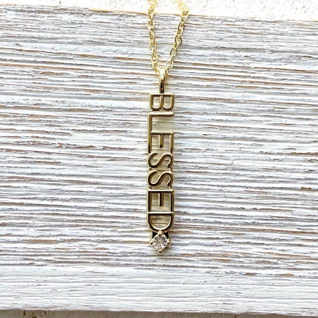 Blessed necklace dainty jewelry crystal gold word necklace