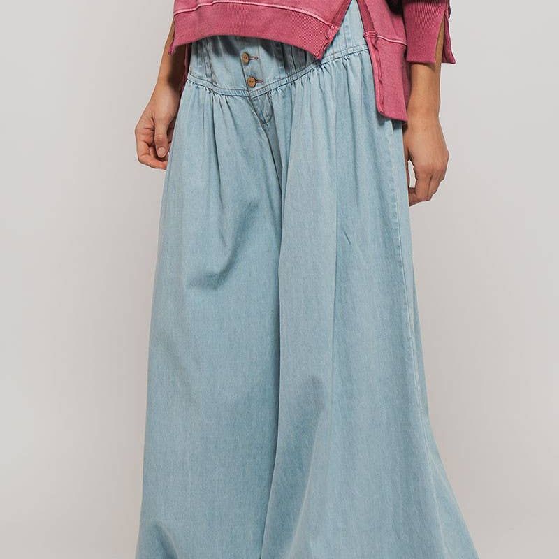Pleated Wide-Leg Button Closure Pants