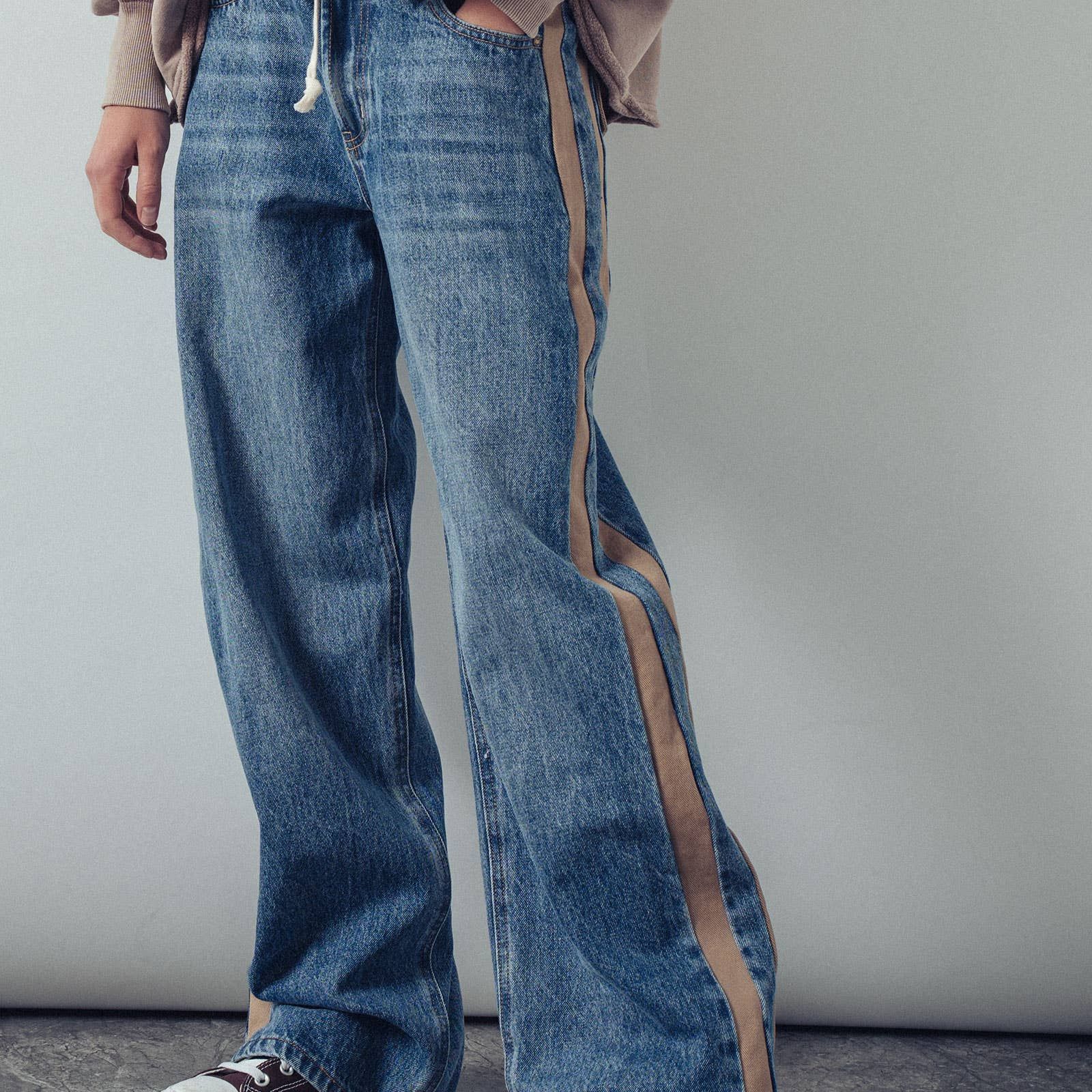 Wide-Leg Utility Stripe Denim Jeans