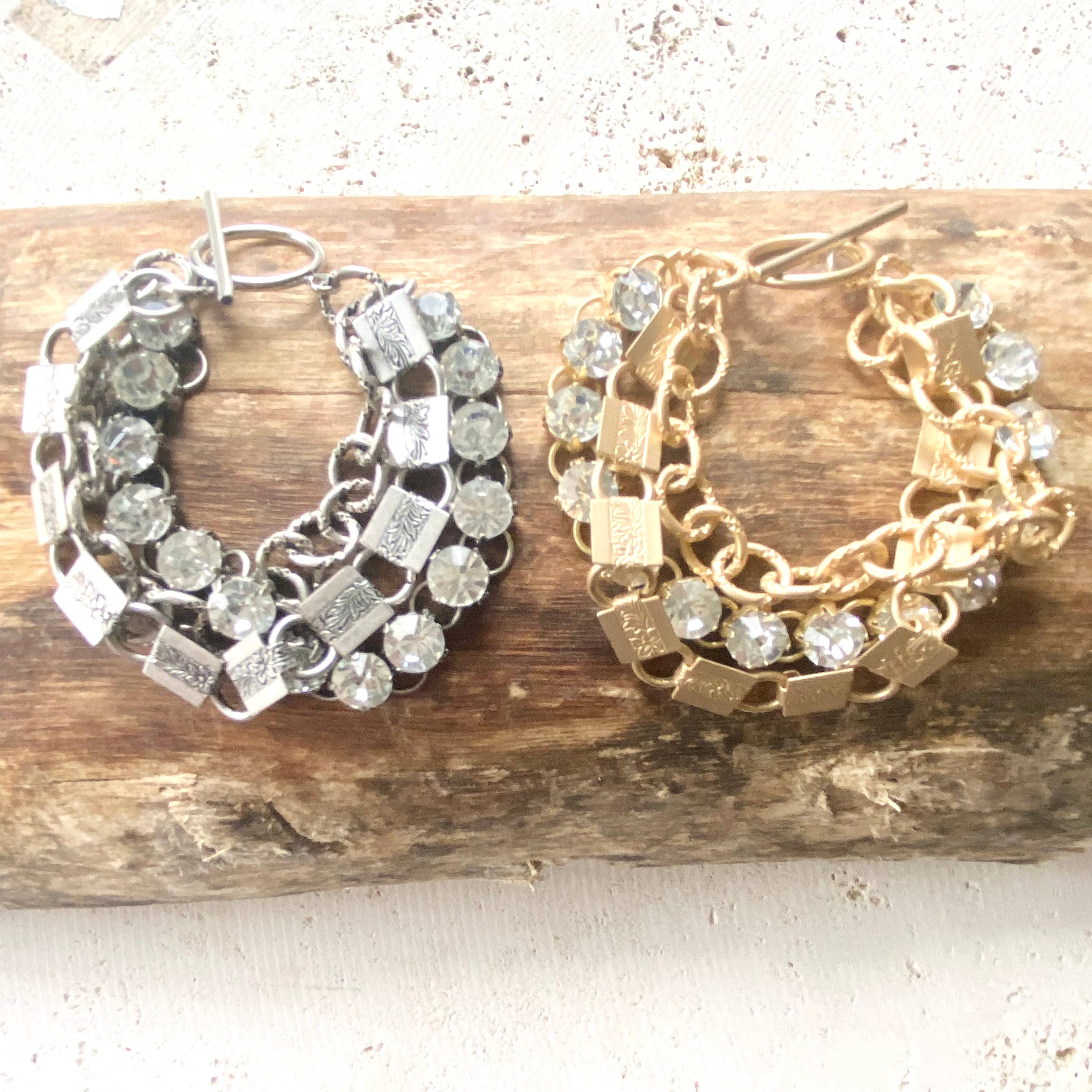 Crystal Bracelet Multi Chain Statement Jewelry Vintage Style