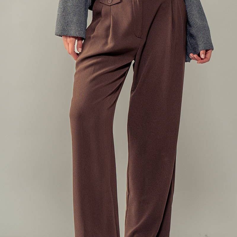 Sophisticated High Rise Front Pleated Wide Leg Trousers