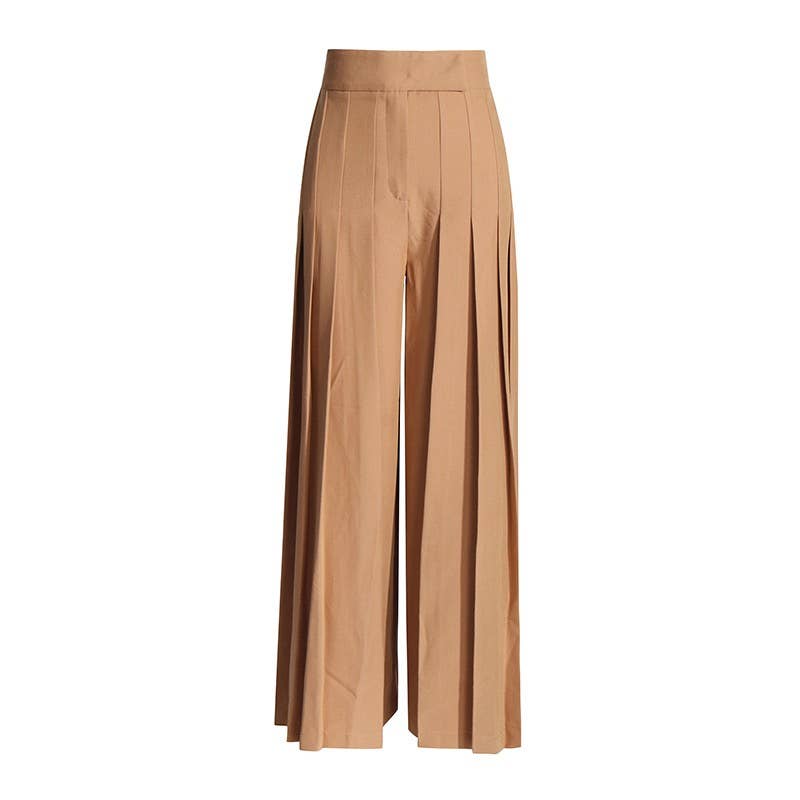High-Waist Pleated Wide-Leg Pants - Summer Chic