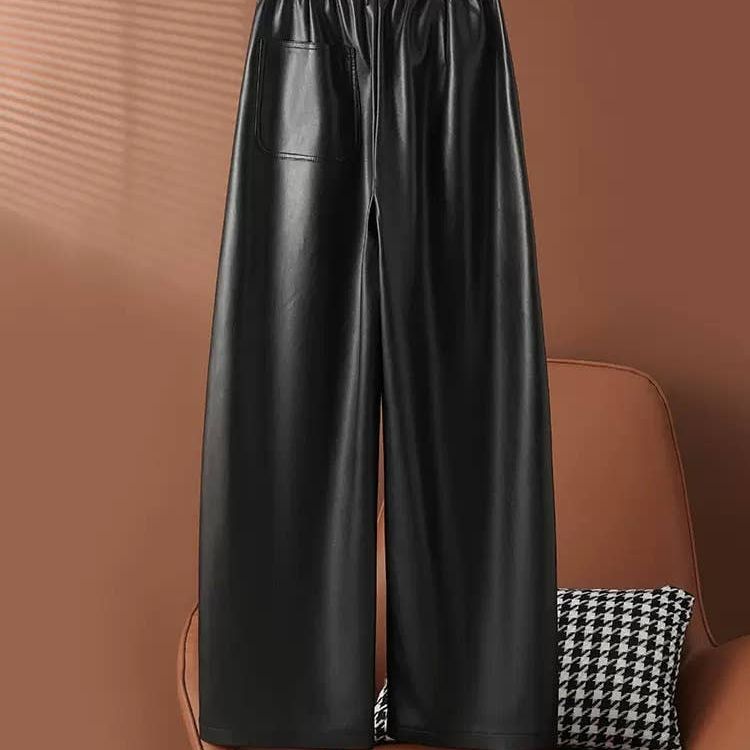 Autumn High-Waist PU Leather Wide-Leg Pants for Women