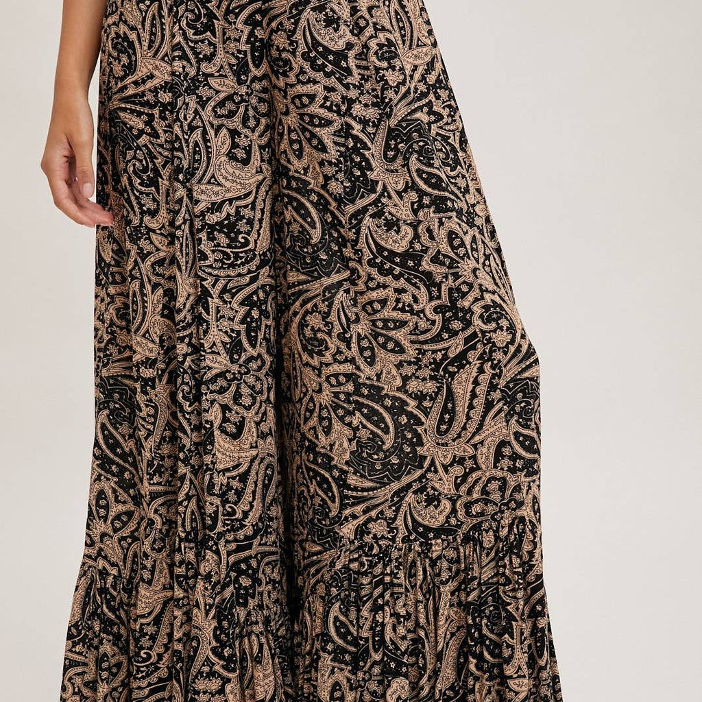 PAISLEY PRINT WIDE RUFFLED PANTS