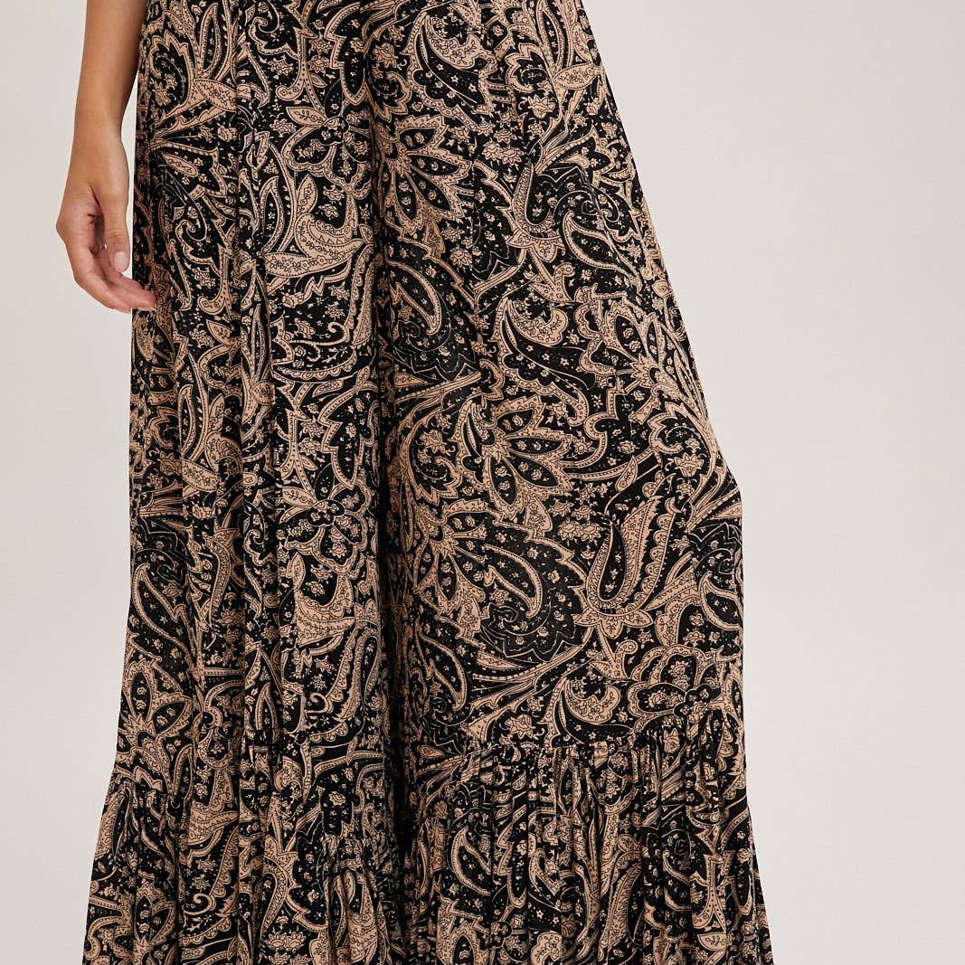 PAISLEY PRINT WIDE RUFFLED PANTS