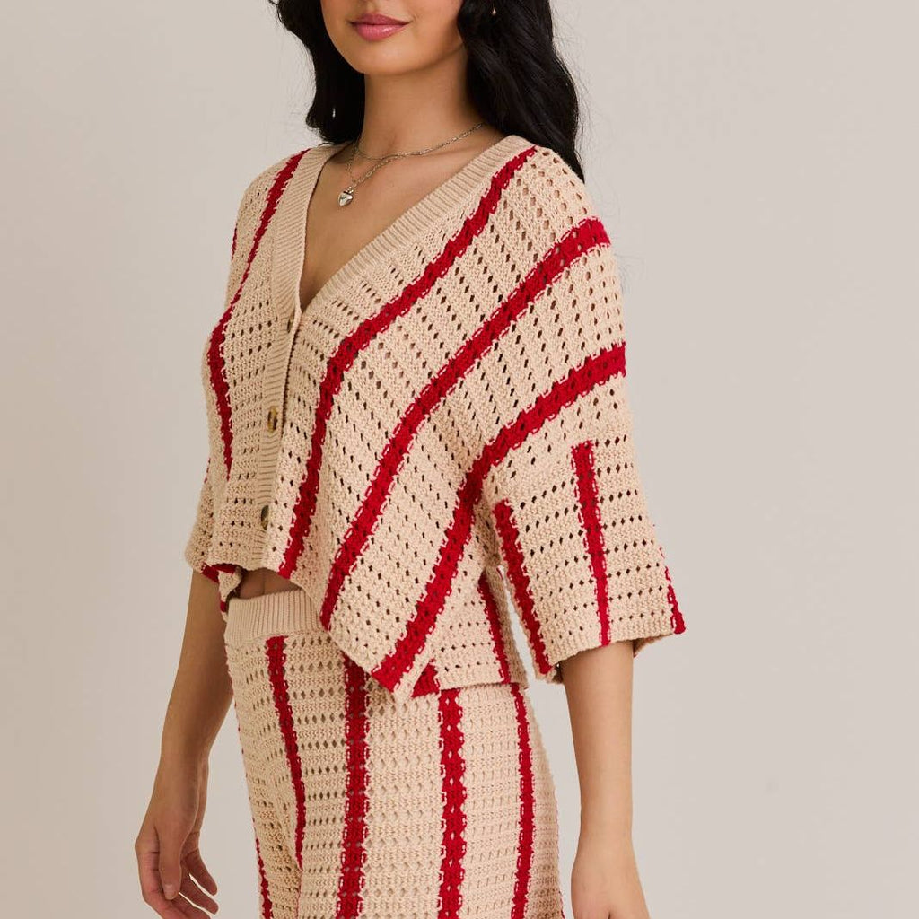 OPEN KNIT BUTTON DOWN SWEATER TOP