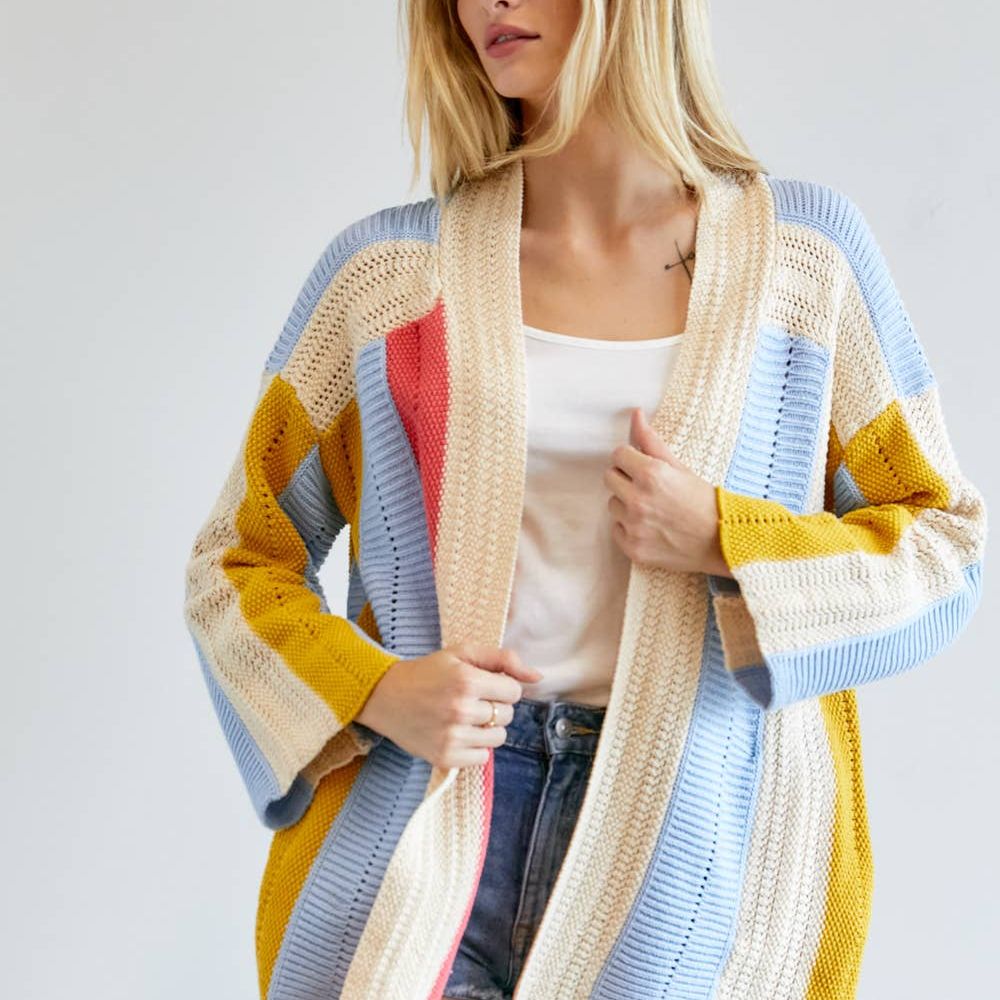 COLOR BLOCK LONG SLEEVE CARDIGAN