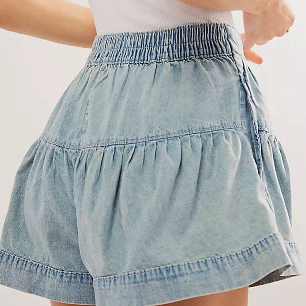 Ladies Solid Color Cotton Denim Shorts