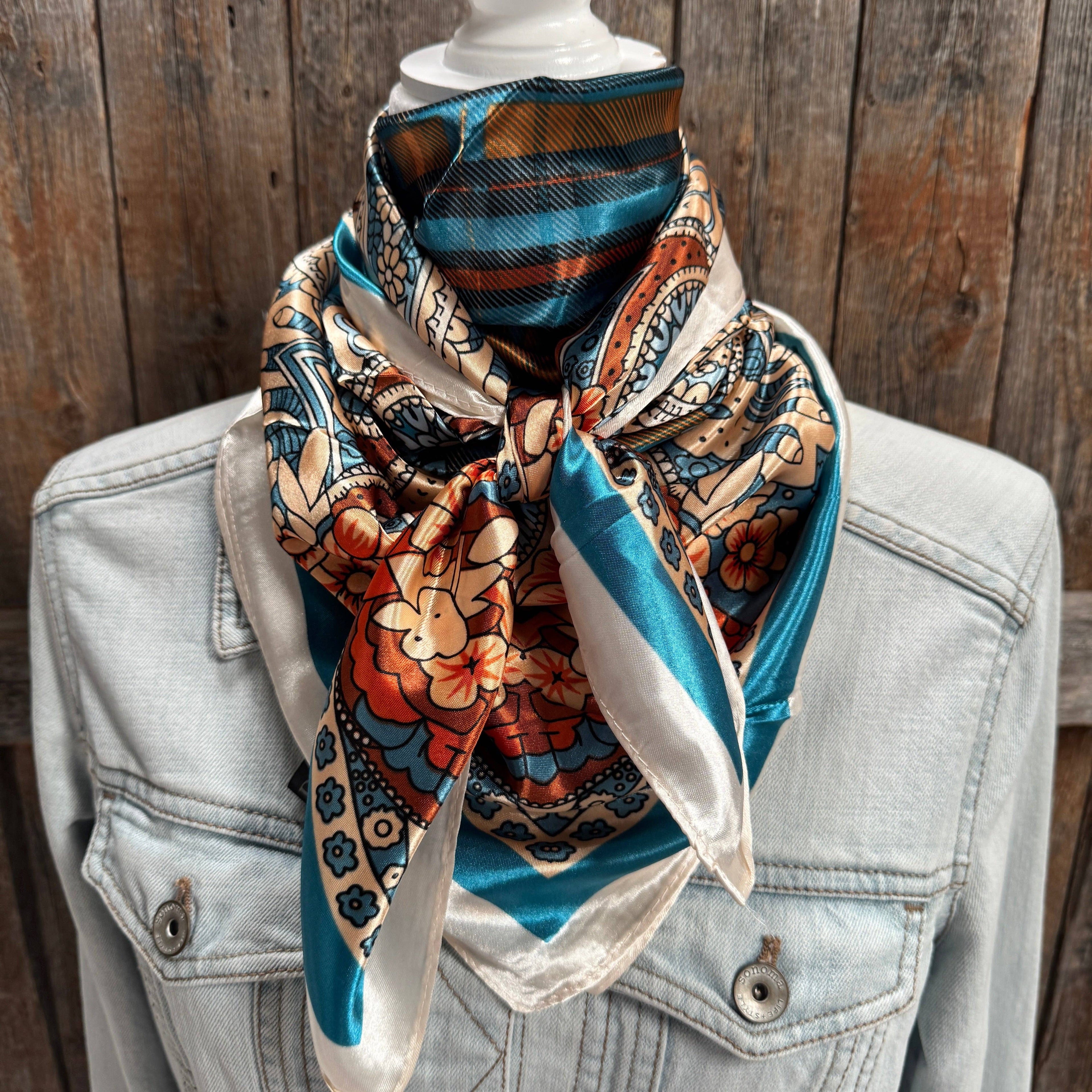 35X35"  Teal and Cream Paisley Wild Rag / Scarf WR910