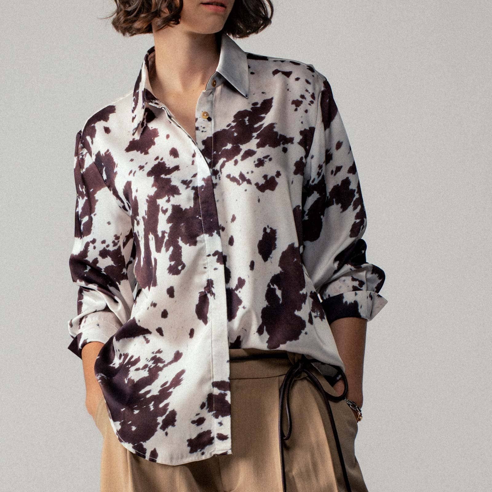 Cowhide Print Western Button Down Shirt