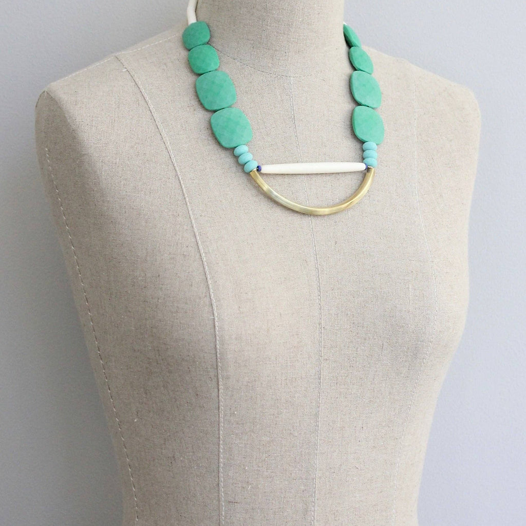 KYL319 green and turquoise geometric necklace