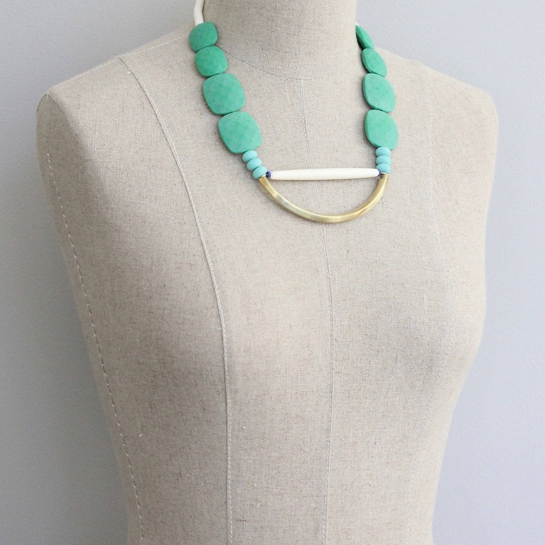 KYL319 green and turquoise geometric necklace