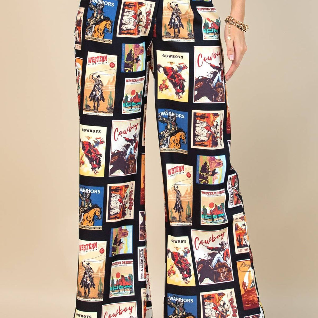 Western Cowboy Stamps Print Slack Pants