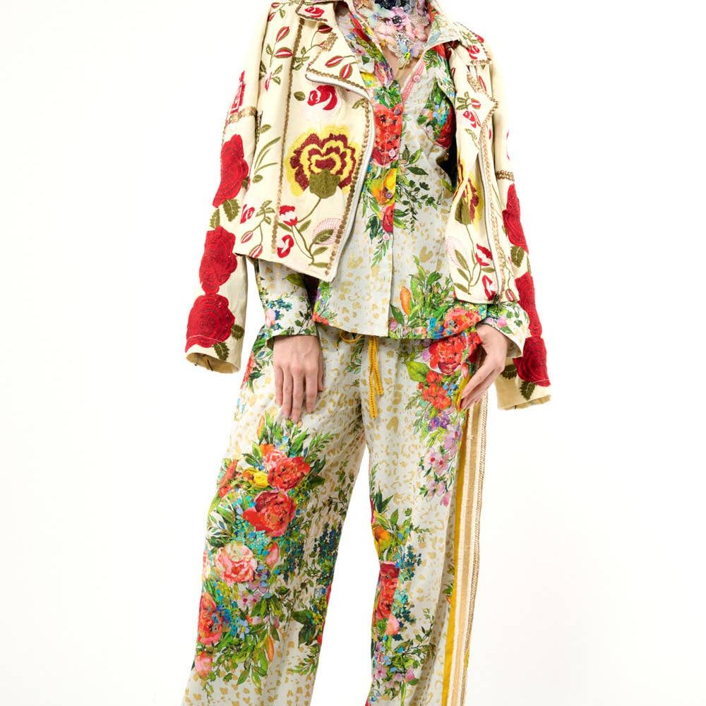 Carmen Embroidered Denim Motorcycle Jacket