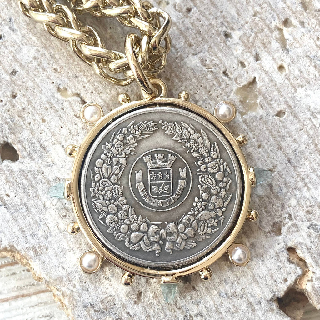 Coin necklace horse equestrian French boutique salon