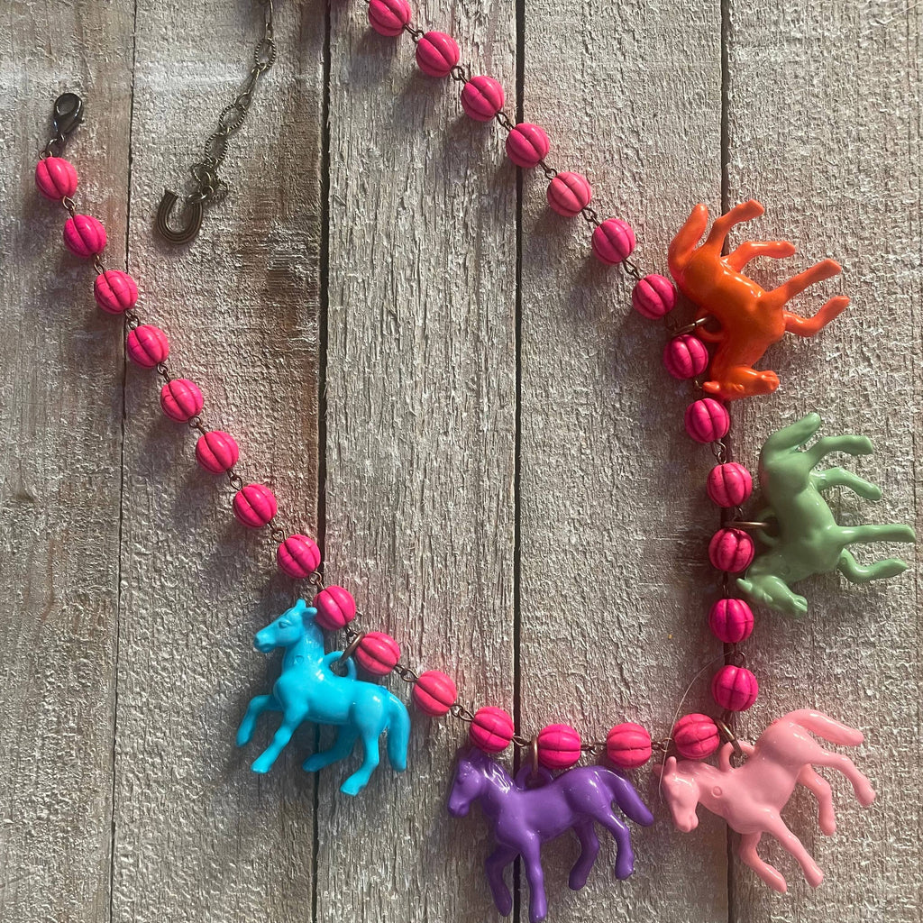 Pony Horse Club Necklace on Pink Beads