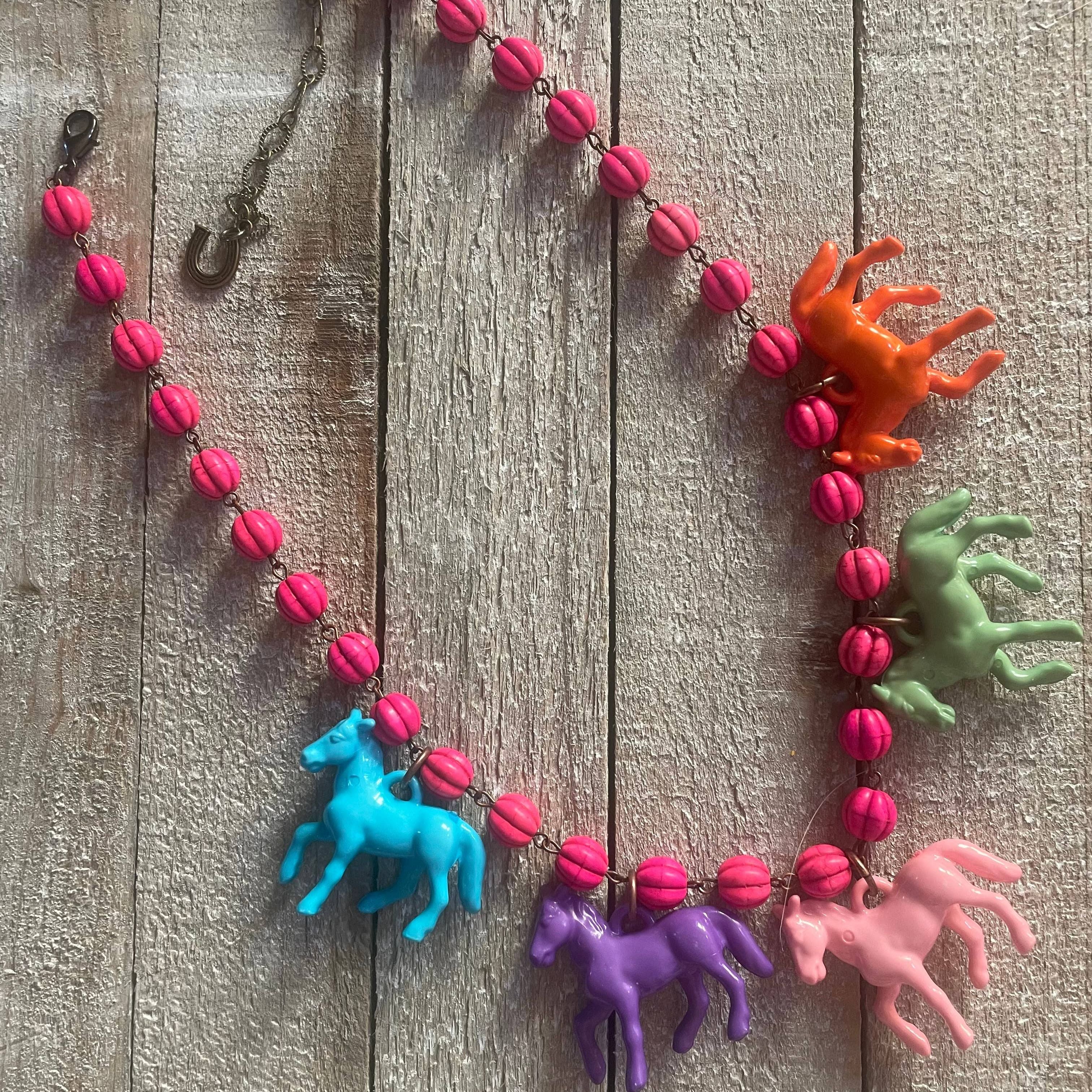 Pony Horse Club Necklace on Pink Beads