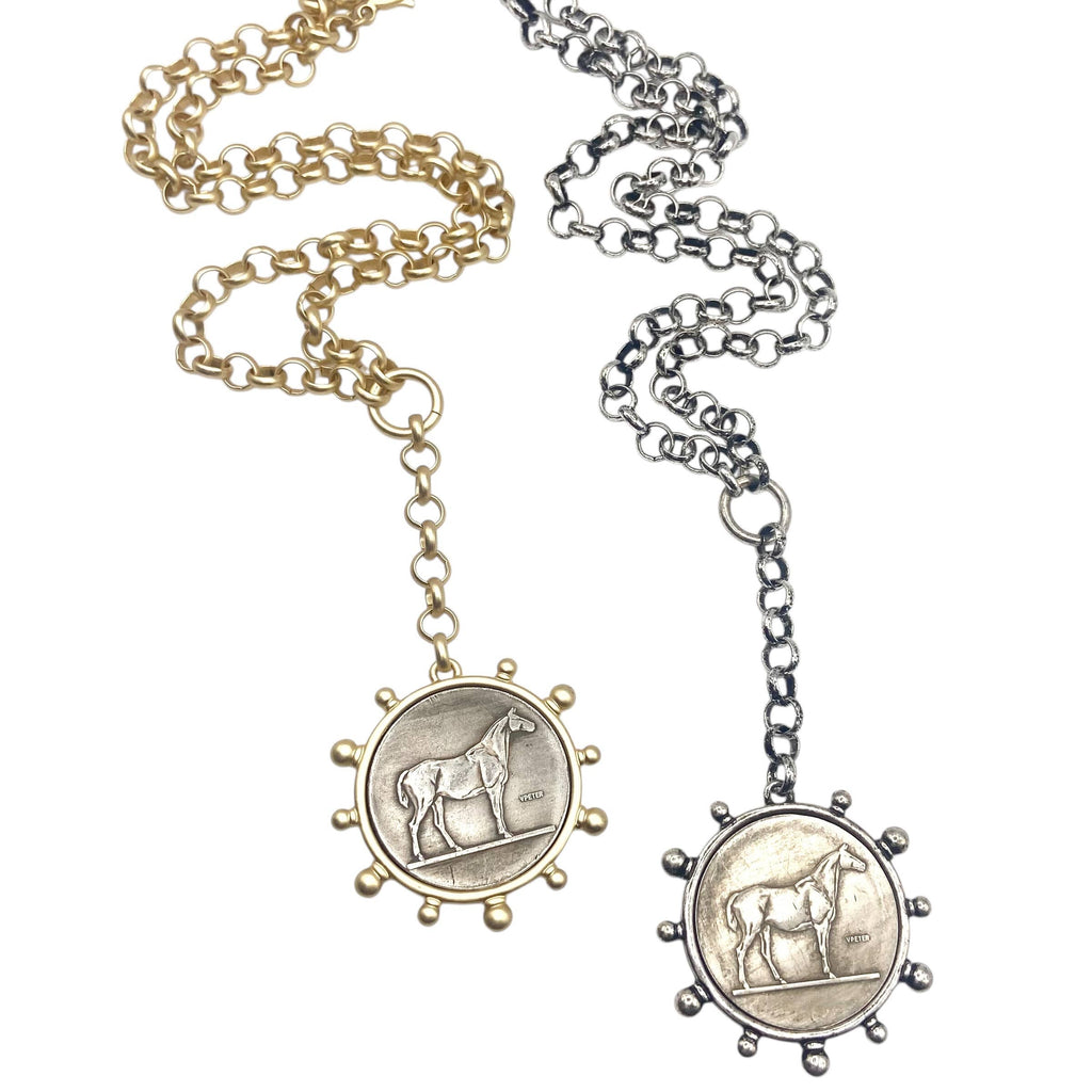 Equestrian horse coin medallion necklace