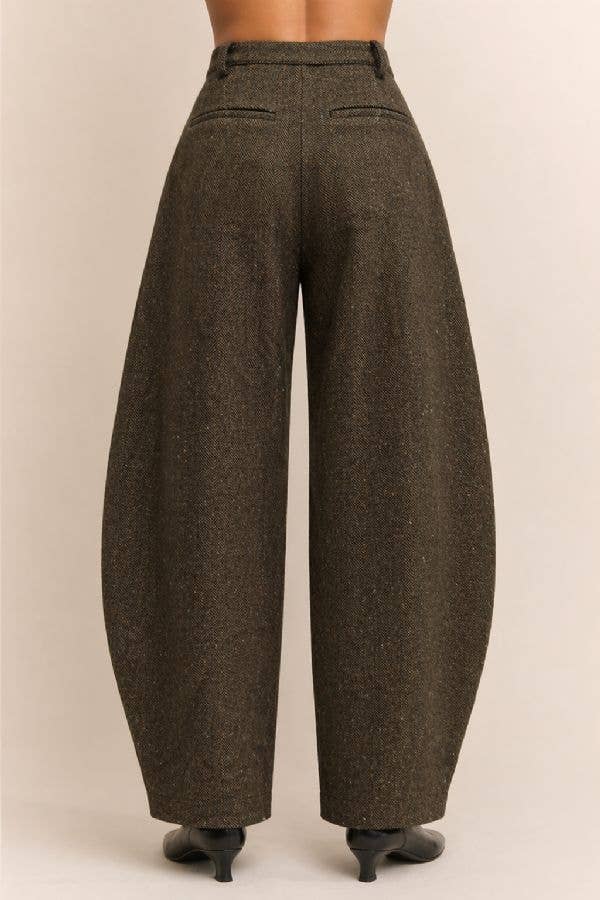 Herringbone High Waist Barrel Leg Pants