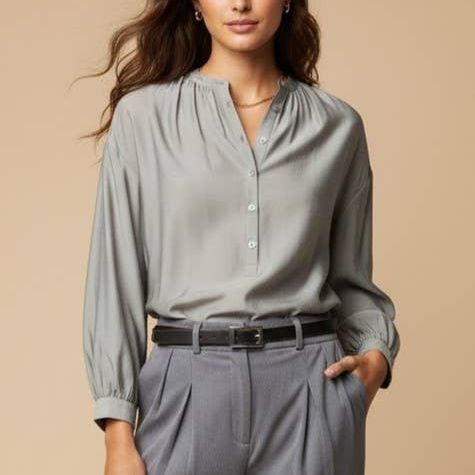 Button-down Blouse With Gathered Neckline